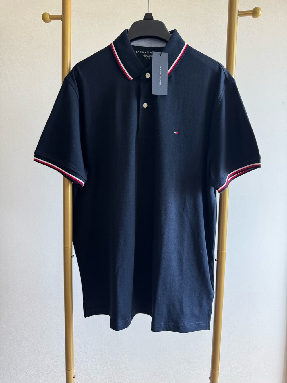 Tommy Hilfiger Dark Blue Polo with Red & White Tipping